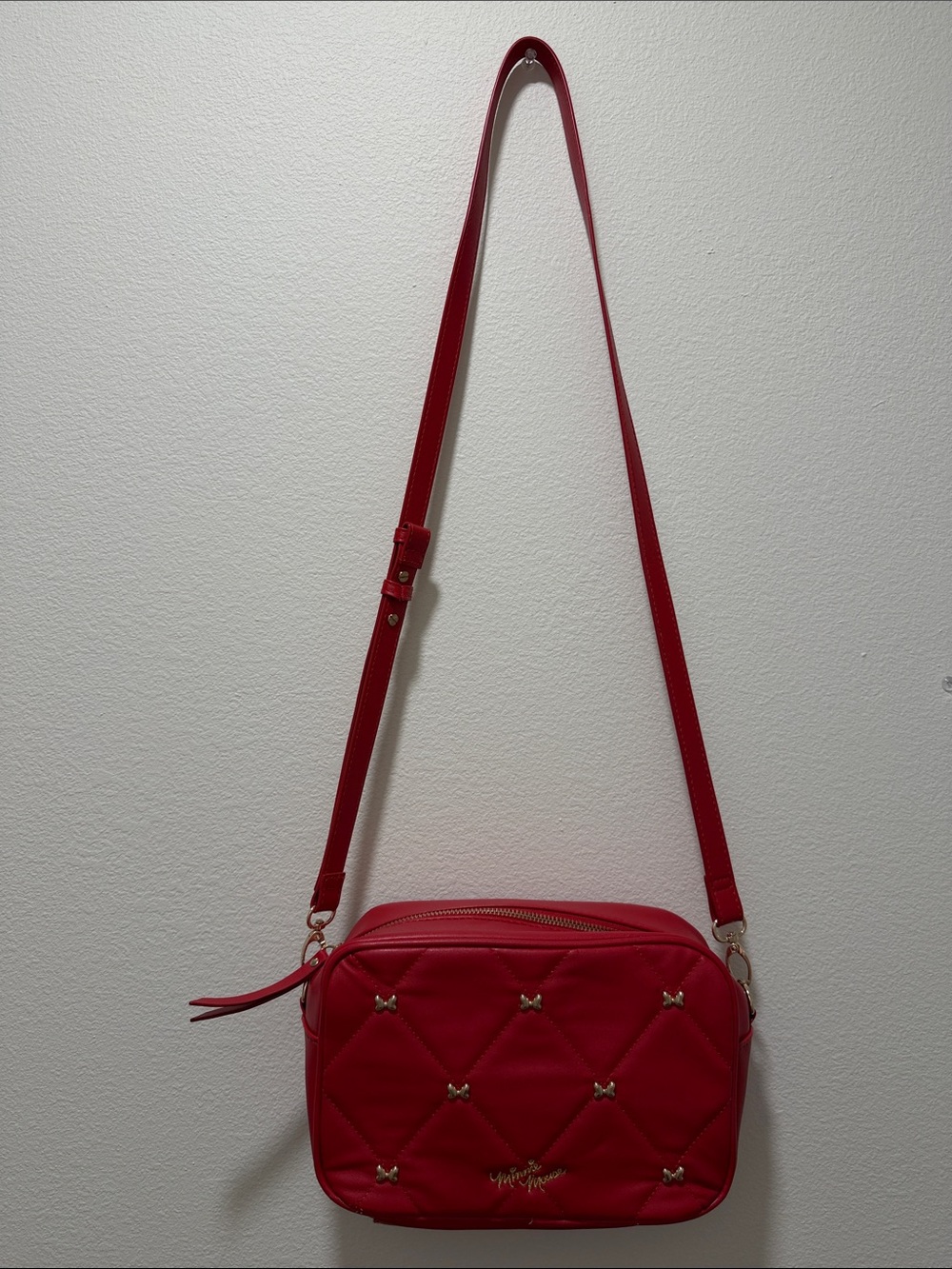 Red Quilted Crossbody Bag with Gold Stud Accents